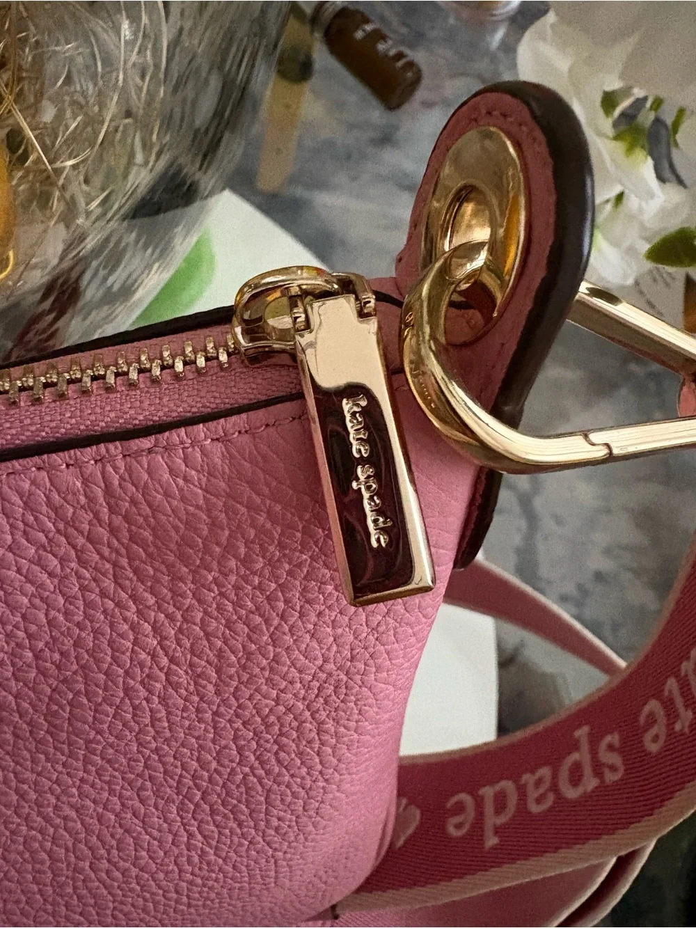 kate spade Pink Pebbled Leather Crossbody with Signature Strap